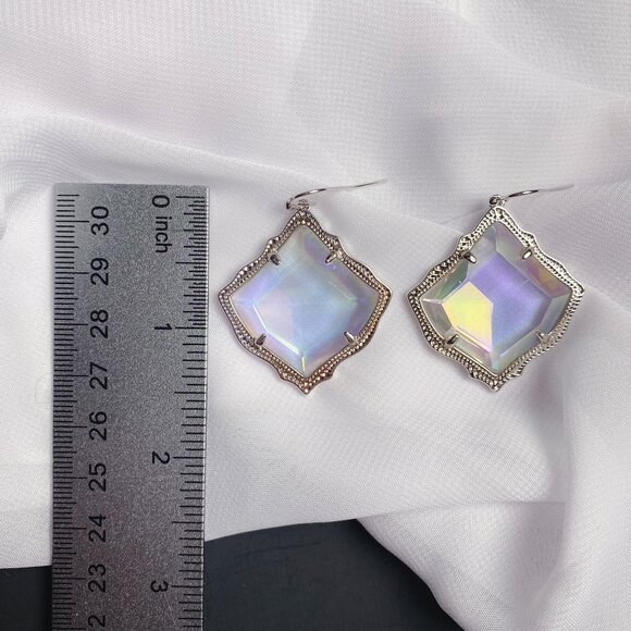 Kendra Scott Kirsten Dichroic Glass Rainbow Iridescent Faceted Silver Earrings - Picture 9 of 9